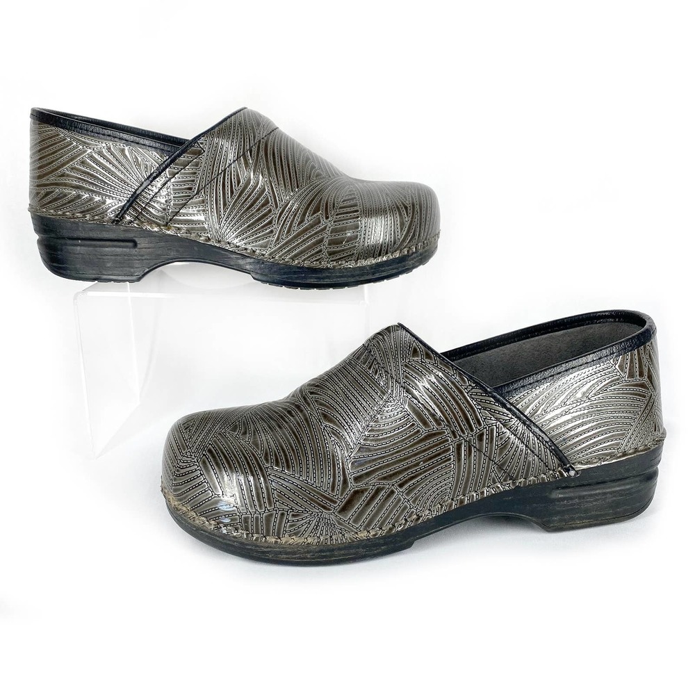 Dansko Pro Xp Clogs Patterned Gray Leather Orthop… - image 1